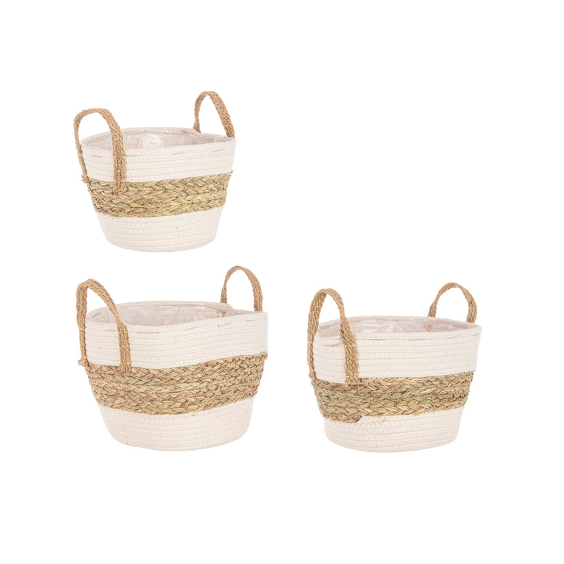 Bizzotto Alyce Σετ των 3 Καλάθια Λευκό/Μπεζ Ψάθινα 23x23x16 0411103