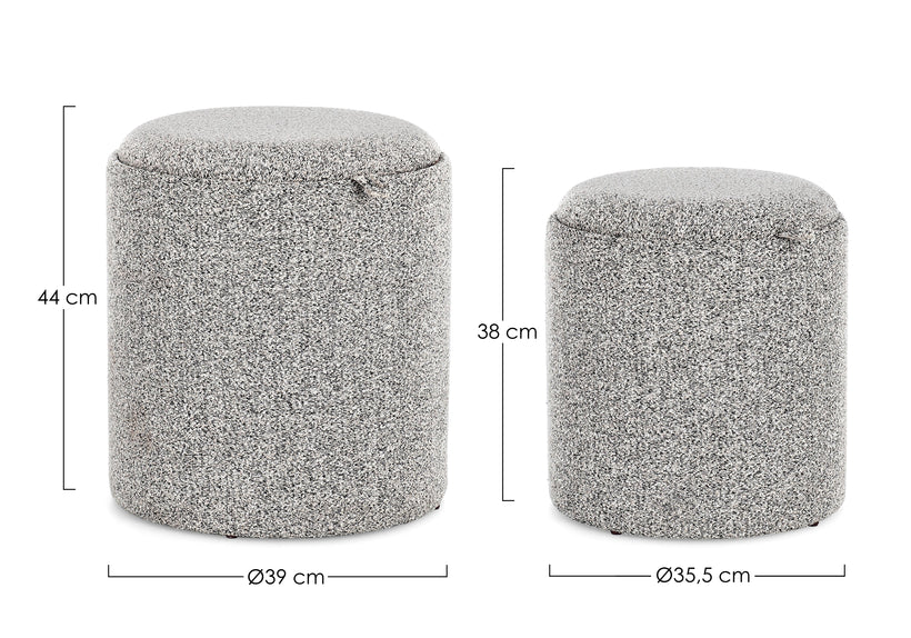 Bizzotto Sasha Σκαμπώ Με Αποθηκευτικό Χώρο Ανοιχτό Γκρι Σετ 2 Τμχ Ø39x44 Κωδικός: 0721691