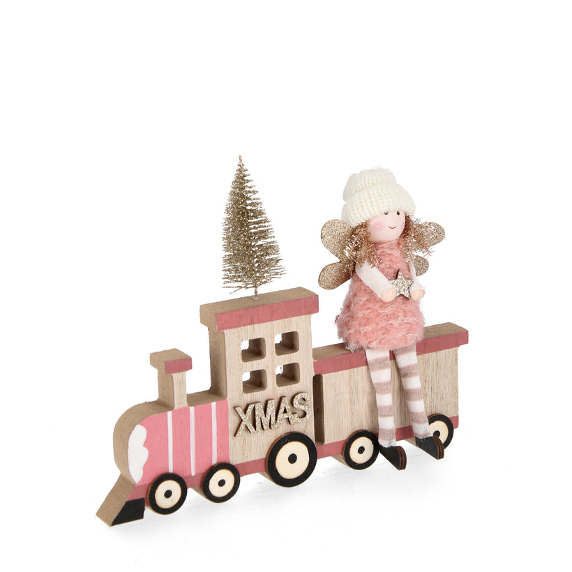 Bizzotto Χριστουγεννιάτικο Τρενάκι με Άγγελο Ροζ Ξύλινο 0971797