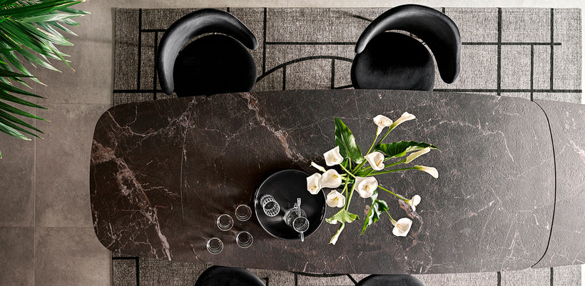 Calligaris Τραπέζι Icaro 200x100x76 Με Βάση Dark Oak Και Επιφάνεια Golden Onyx Marble