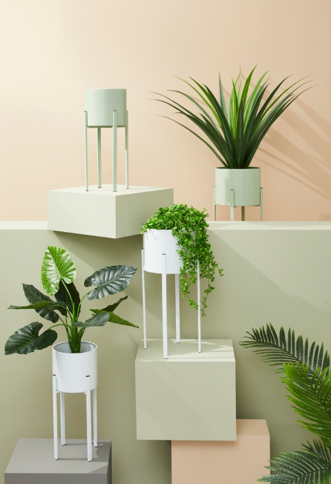 SET2 ESTER SAGE GREEN ROUND FLOWER POT  0741486