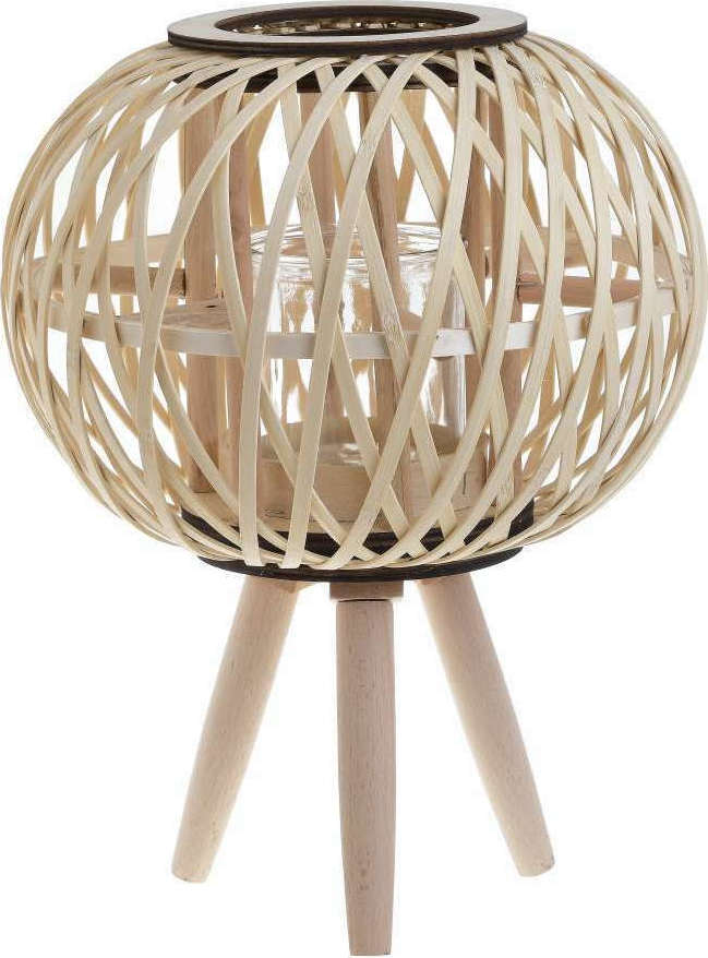 INART ΦΑΝΑΡΙ ΞΥΛΙΝΟ NATURAL Φ30Χ37 Φυσικό μπεζ Γυαλί 3-70-823-0270