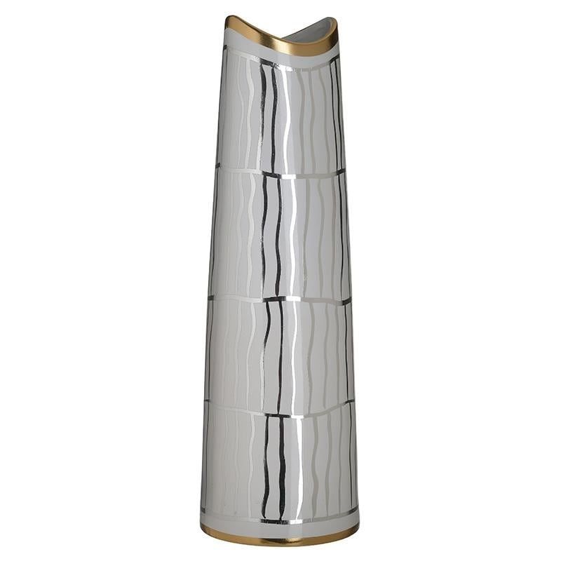 Inart Βάζο Kεραμικό Λευκό/Χρυσό 14x14x45 Κωδικός: 3-70-902-0144