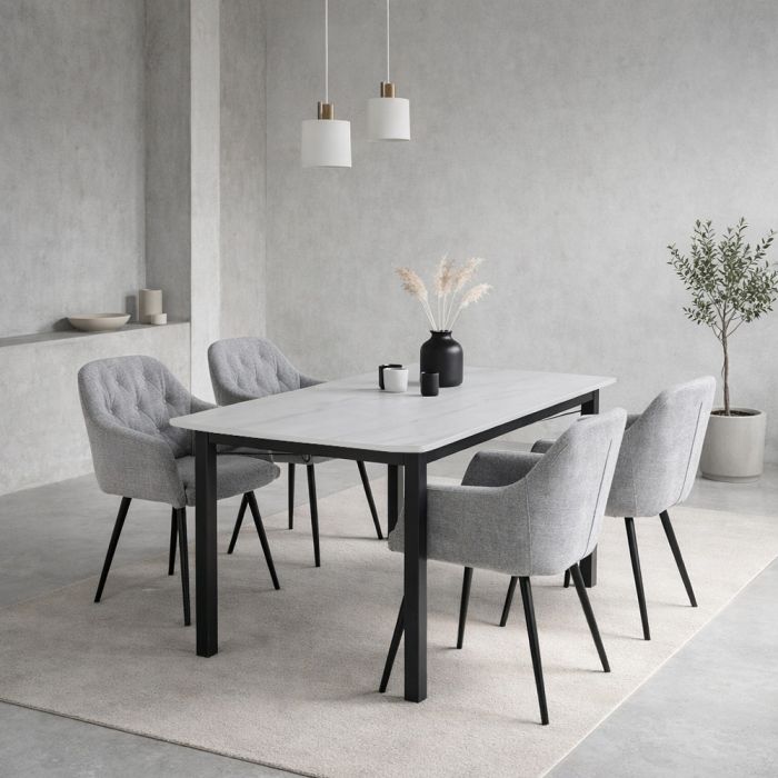 PLUTO ΤΡΑΠΕΖΙ ΛΕΥΚΟ ΜΕ ΟΨΗ ΜΑΡΜΑΡΟΥ 160x90x76cm SKU 02-0624
