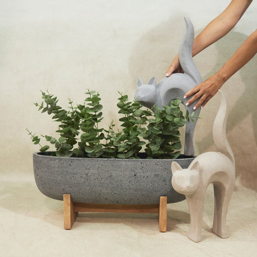 CAT STATUE ΔΙΑΚΟΣΜΗΤΙΚΗ ΓΑΤΑ 31x15x62cm ΤΕΧΝΗΤΗ ΠΕΤΡΑ ΓΚΡΙ ΑΝΟΙΧΤΟ SKU 029263
