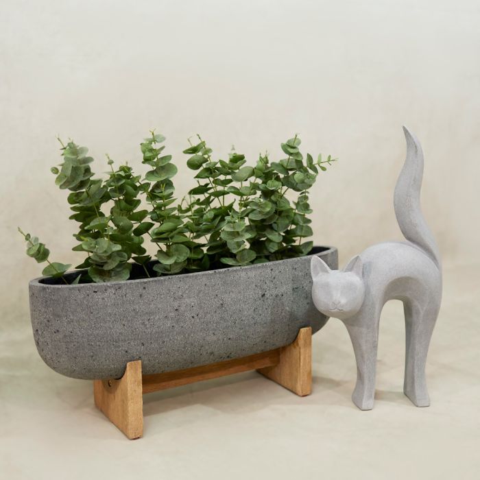 CAT STATUE ΔΙΑΚΟΣΜΗΤΙΚΗ ΓΑΤΑ 31x15x62cm ΤΕΧΝΗΤΗ ΠΕΤΡΑ ΓΚΡΙ SKU 029264