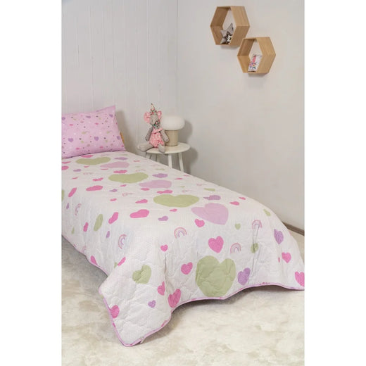 Naf Naf Σετ Σεντόνια Μονά Hearts Βαμβακερά Λευκό/Λιλά 165x256cm 94-20-18-0099 3τμχ