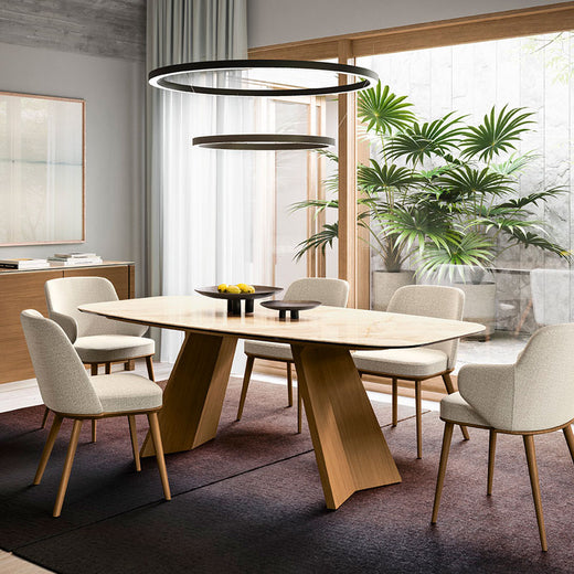 Calligaris Τραπέζι Icaro 200x100x76 Με Βάση Dark Oak Και Επιφάνεια Golden Onyx Marble