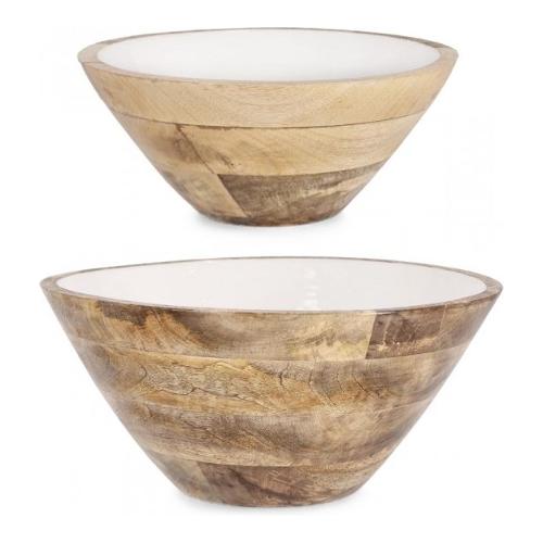 Bizzotto Σετ 2 Μπολ KNOSSOS Λευκό & Ξύλο 0550911