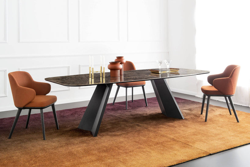 Calligaris Τραπέζι Icaro 200x100x76 Με Βάση Dark Oak Και Επιφάνεια Golden Onyx Marble