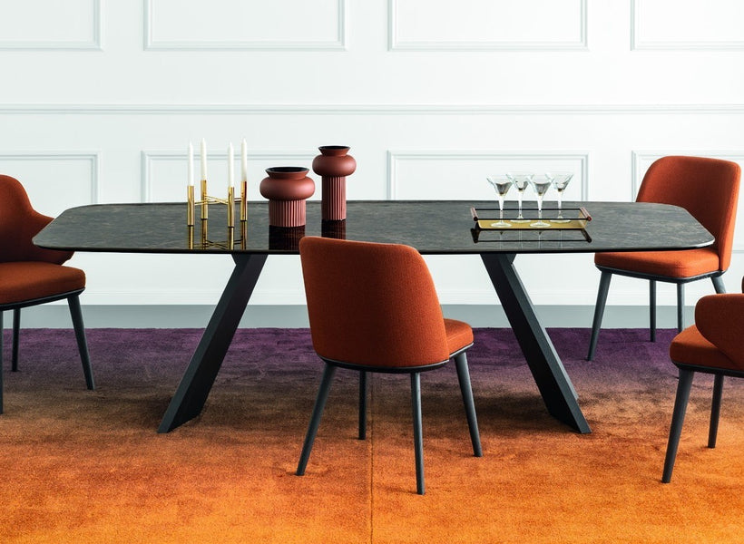 Calligaris Τραπέζι Icaro 200x100x76 Με Βάση Dark Oak Και Επιφάνεια Golden Onyx Marble