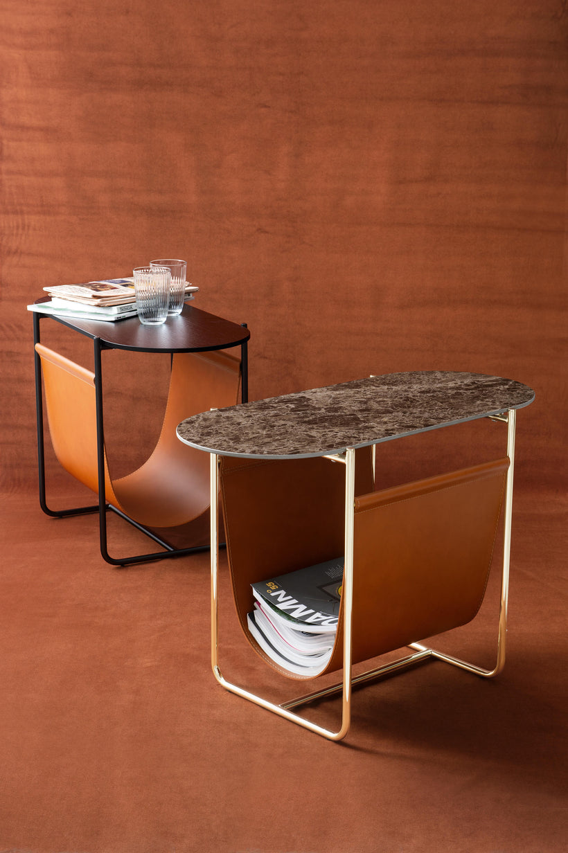 Calligaris Magazine Βοηθητικό Τραπεζάκι 52x36x73 Mαύρο/Cognac