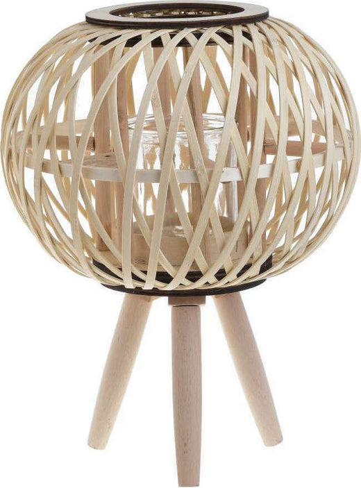 INART ΦΑΝΑΡΙ ΞΥΛΙΝΟ NATURAL Φ30Χ37 Φυσικό μπεζ Γυαλί 3-70-823-0270