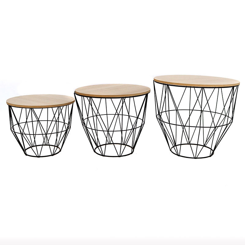 S/3 ΤΡΑΠΕΖΙ ΜΕΤΑΛΛΙΚΟ/ΞΥΛΙΝΟ ΜΑΥΡΟ/NATURAL Δ40Χ35 INART 3-50-094-0005