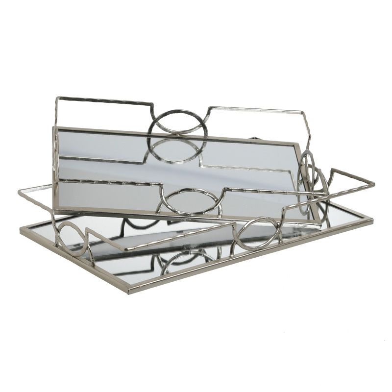 Inart Δίσκος Μεταλλικός Ασημί Σετ 2 Τμχ 40x25x6 Κωδικός: 3-70-729-0051
