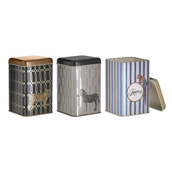 INART SET 3 ΔΟΧΕΙΟ ΚΑΦΕ/ΖΑΧΑΡΗΣ/ΤΣΑΓΙΟΥ ΜΕΤΑΛΛΟ TROPICAL 11X11X16.5ΕΚ 6-60-181-0002